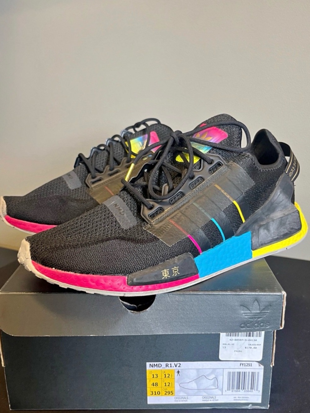 Adidas NMD Tokyo Nights Black Knit Sneakers: Pink, Blue & Black, Men’s Size 13